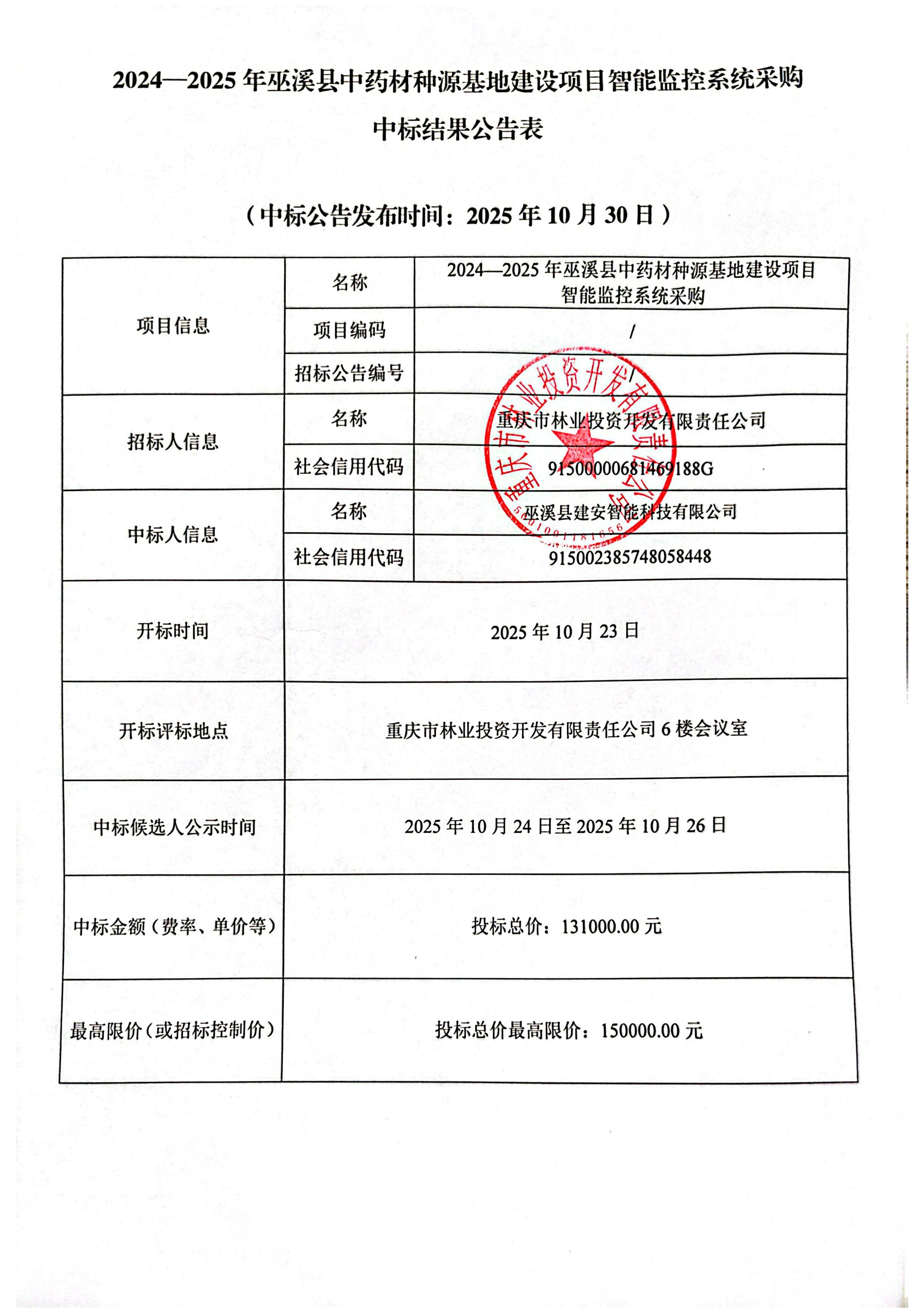 2024-2025年巫溪县中药材种源基地建设项目智能监控系统采购中标结果公告表.jpg